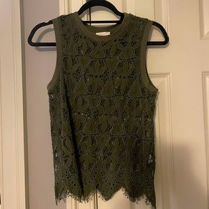 Green floral lace anthropology tank top